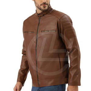 Chaqueta duradera de piel de oveja para hombre con hombros reforzados, cuello levantado, lona de invierno, estilo motorista - Product Image 1