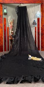 Nuevo Sari Negro de Diseño con Hermoso Bordado de Lentejuelas y Volantes de Organza para Fiesta, con Blusa - Product Image 2