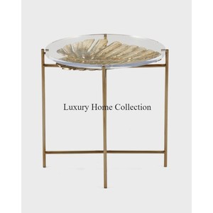 Venta al por mayor de mesa auxiliar de metal con diseño de hoja personalizable color dorado brillante pulido aspecto atractivo suministro de muebles de diseñador hechos a mano - Product Image 4