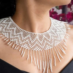 Ukrainian Traditional <b>Beaded</b> Choker Trendy <b>Fringe</b> Bandana with Geometric Pattern Unisex Party Accessory - Product Image 4