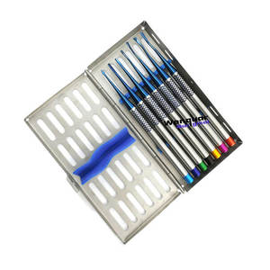 Elevador de raíz de luxación de 7 piezas, juego recubierto de titanio PDL con bandeja de casete de acero, herramientas quirúrgicas para implantes dentales - Product Image 1