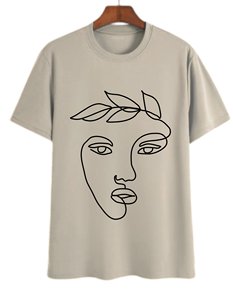 T-shirt rose à manches courtes pour homme avec imprimé visage abstrait style line art, col rond, coupe décontractée, 100 % coton tricoté - Product Image 2