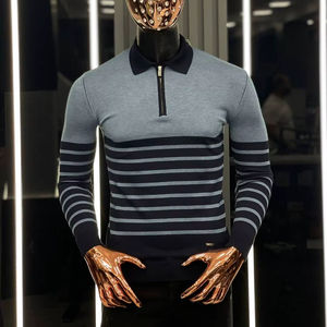 Suéter informal de otoño para hombre para cuello Polo manga larga cremallera calor cálido Cachemira Mohair estampado Jacquard Logo botón raya letra. - Product Image 1