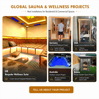 PLOUTARA Sauna Exterior Tipo Barril, Cabina de Madera con Puerta de Vidrio y Ventanas, Bandas de Acero Inoxidable, OEM para Villa, Jardín, Patio Trasero, Spa