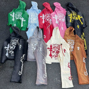 Chándal acampanado lavado con ácido para hombre, chándal con logotipo personalizado para correr, serigrafía, lavado con ácido desteñido al sol, chándal para hombre, traje personalizado de último estilo - Product Image 1