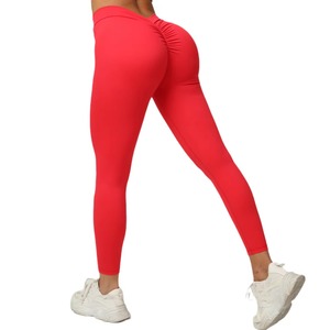 Leggings de yoga à motif solide taille haute pour femmes pantalons d'entraînement à taille élastique douce-pantalons de yoga en gros - Product Image 3