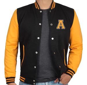 Vestes d'hiver pour hommes Varsity Bomber Rouge Noir et Jaune Brodé Baseball Letterman Stand Collar Front Logo - Product Image 5