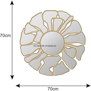 Espejo de pared de forma redonda decorativa para interiores de hogar y hotel con marco de diseñador único chapado en oro de metal de la mejor calidad de la India - Product Image 3