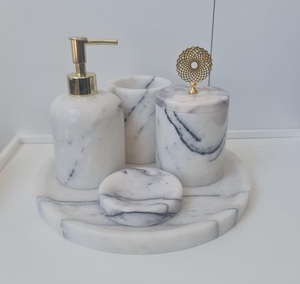 Ensemble de salle de bain en marbre blanc de qualité supérieure ensemble d'accessoires de salle de bain porte-brosse à dents magasin distributeur bain ensemble de salle de bain moderne de luxe - Product Image 1