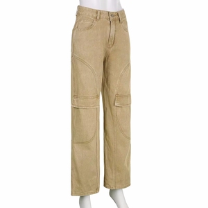 OEM Jeans cargo taille haute pour femmes Denim respirant plusieurs poches à rabat taille haute Hip Hop mode ample pour - Product Image 1