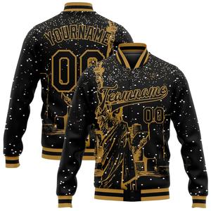 Vente en gros dans l'industrie directe de bombardiers 3D décontractés d'hiver personnalisés en or noir, héron et tigre veste Letterman Varsity à snap complet - Product Image 2