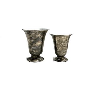 Vase à fleurs en métal argenté, Texture faite à la main, Pot de fleurs, ensemble de 2 pour décoration de fête et de mariage - Product Image 5