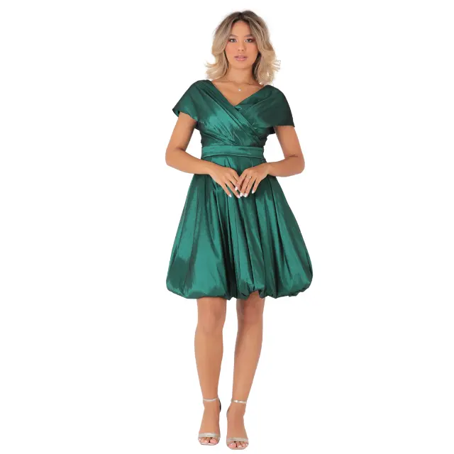 Wholesale Party Dresses Women Lady Elegant Evening Dresses Shiny Green Short Dress With Balloon Skirt