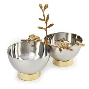 Platos y cuencos de acero inoxidable de calidad atractiva, centros de mesa de plata con hojas, cuencos de frutas, artículos martillados - Product Image 3