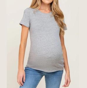 T-shirts de maternité en gros pour femmes, couleur unie, manches courtes, col rond, vêtements d'allaitement et de grossesse respirants, t-shirt d'extérieur - Product Image 1