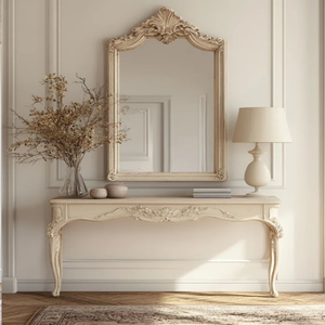 Miroir orné d'or antique et table de console, une pièce de déclaration d'entrée classique avec le stockage. Disponible aux prix de gros. - Product Image 2