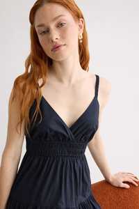 ชุดเดรสยาวผ้าเรยอนสีน้ำเงินเข้มของ100% ยาวถึงข้อเท้าชุดเดรสแขนกุดแบบหลวมสวมใส่สบายสำหรับผู้หญิง - Product Image 4