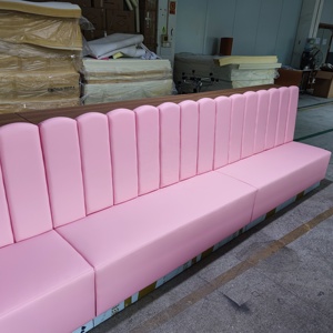 โซฟาเบาะหนัง PU สีชมพูสำหรับร้านอาหาร, ม้านั่งแบบมีพนักพิงแนวตั้งสำหรับเฟอร์นิเจอร์คาเฟ่ บาร์ โรงแรม - Product Image 4