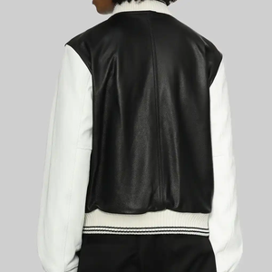 Veste bomber courte personnalisée pour femme, broderie de patch, tissu en laine tricotée, imprimé design, blanc cassé, streetwear OEM - Product Image 3