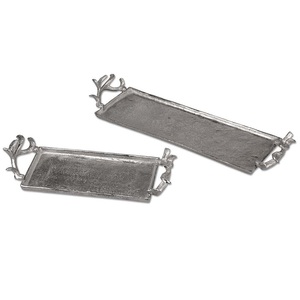 Meilleure vente plateau feuille d'or poignée nickelé argent chocolat assiette de service en aluminium plaque de chargement - Product Image 6