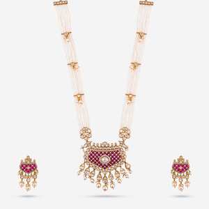 Kundan 185449 Bridal Jewelry Set Gold Plated Zinc Alloy <b>Necklace</b> Zircon Green <b>Ruby</b> Flower Shape Bezel Setting Fine Jewelry - Product Image 1