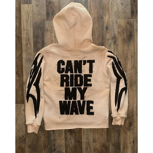 Logo personnalisé soleil fané bord coupé lavage à l'acide sweats à capuche courts unisexe ourlet brut appliques en détresse Patch broderie sweats à capuche sweat - Product Image 1