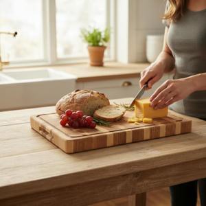 Tabla de cortar de madera para uso en la cocina, tabla de cortar de madera natural con mango y ranura para jugos, suministro disponible en todo el mundo - Product Image 4