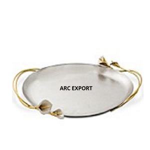 Bandeja de Metal estándar moderna de decoración, bandeja de servicio de comida de lujo al por mayor de Calidad exclusiva para vender con 2 asas fuertes - Product Image 1