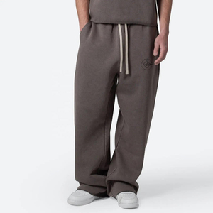 Ropa de calle de alta calidad 100% algodón lavado ácido Jogger hombres pantalones de chándal personalizado Puff estampado peso pesado apilado pantalones acampanados holgados - Product Image 5