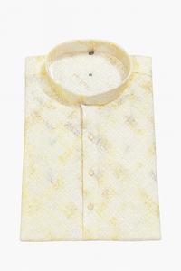 Brocart vert menthe Kurta pour hommes Vêtements ethniques traditionnels pour mariages Festivals Broderie traditionnelle droite Kurta dorée - Product Image 4