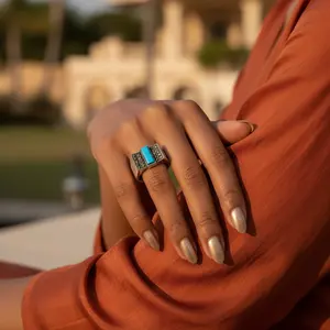 Men's 925 <b>Silver</b> Turquoise Statement Ring Elegant Jewelry Gift <b>Watches</b> Product Category - Product Image 1