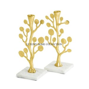 Set of 2 Antique Gold Plated Customized Shape and Size Metal Brass Candle <b>Holders</b> Trending Designing Home Lightening <b>Candlestick</b> - Product Image 3