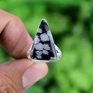 925 timbre meilleur concepteur cadeau de mariage bague bijoux 925 en argent Sterling à la main pierre précieuse flocon de neige obsidienne Spinner anneau bijoux - Product Image 3