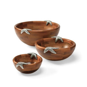 Cuencos nórdicos de madera de mango para servir alimentos con asa de metal, forma redonda, para frutas y ensaladas, para decoración de la mesa de comedor de la cocina. - Product Image 3