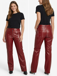 Pantalon en cuir sur mesure en gros, style tendance, vêtements de soirée, fermeture éclair, ceinture à la taille, pantalon en cuir droit ajusté pour femmes - Product Image 4
