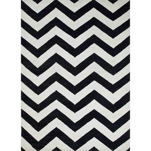 Tapis en jute Chevron moderne Indusbar 5x8 pieds, noir/blanc, tissage plat en laine pour sol domestique, style Kilim 10mm DW-159 - Product Image 1