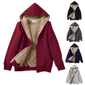 Sweat à capuche pour femme Polaire Doublé Solide Sweatshirts Automne Hiver Loose Drawstring Sweatshirt Coat Outwear Parka Warm Hooded Coat - Product Image 4