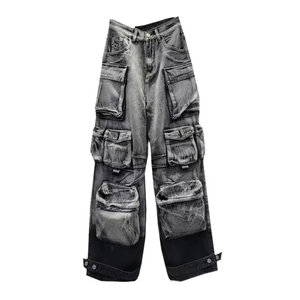Pantalones Vaqueros de Mezclilla con Parches de Moda Urbana, Cintura Alta, Talla Grande, Pantalones Cargo con Múltiples Bolsillos para Hombre - Product Image 1
