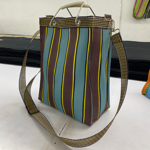 Sac de shopping personnalisé, écologique, réutilisable, en nylon tissé à rayures, fait à la main, recyclé, grand, résistant à l'eau, avec fermeture éclair en métal - Product Image 3