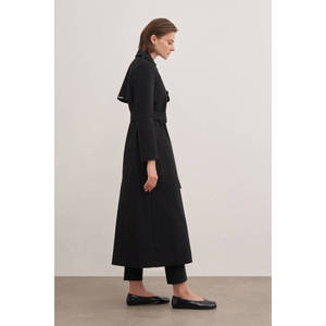 Manteau trench croisé automne-hiver avec ceinture noire et imprimé en coton tricoté - Product Image 3