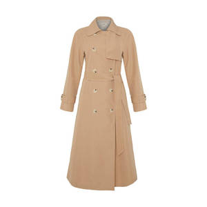 Manteau trench imperméable et coupe-vent camel à double boutonnage avec ceinture, bordure en fourrure, tissu tissé, manches longues, style élégant, toutes saisons - Product Image 1