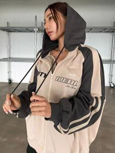 Wholesale Oversize Heavyweight Blank <b>Zip</b> <b>up</b> Spliced <b>Hoodie</b> Custom High Quality 100% Cotton Plus Size Women'S Hoodies - Product Image 6