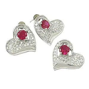 Pendientes de Plata con Corazón y Rubí, Engaste de Bisel, Estilo Lindo, Baño de Rodio Platino, para Regalo de Boda, Compromiso, Aniversario, Fiesta - Product Image 2