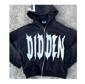 Vente chaude Surdimensionné Streetwear Pull Crop Hoodie Personnalisé Hommes Mode Lourd Strass Distressed Applique Hiver - Product Image 1