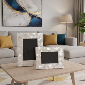 Cadre photo en nacre fait main, design luxueux en coquillage pour une décoration intérieure haut de gamme - Product Image 1