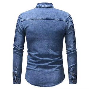 Classic Breathable High Quality Denim <b>Shirt</b> for <b>Men</b> <b>with</b> Two Front <b>Pockets</b> Vintage Wash Casual Style - Product Image 3