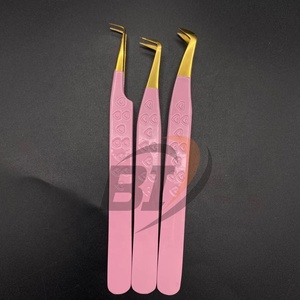 Pince à cils professionnelle rose pour bébé personnalisée, outil en acier inoxydable testé à la main pour l'extension des cils, beauté durable et pointue - Product Image 5