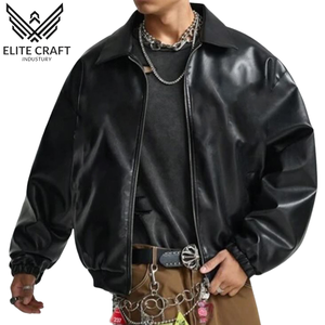 แจ็กเก็ตผู้ชายหนังแท้สีดำมีซิปปิดด้วยซิปกันแบคทีเรียระบายอากาศได้ดีเป็นมิตรกับสิ่งแวดล้อม - Product Image 1