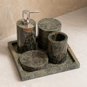 Wholesale Green Marble <b>Bathroom</b> <b>Accessories</b> <b>Set</b> Soap Dispenser Tumbler Jar Soap Dish Tray - Product Image 4