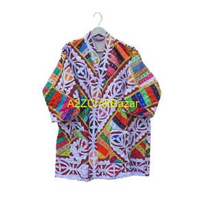 Chaqueta Elegante Casual de Otoño/Invierno con Estampado Vintage Kantha y Trabajo de Calado para Mujer, 100% Algodón, Secado Rápido, Mangas Largas - Product Image 1